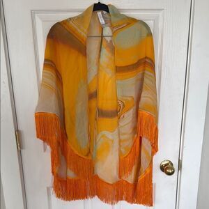 Jonathan Simkhai tie dye fringe swim cover up shawl xs/s